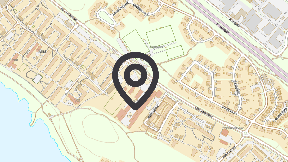 Karta som visar var Tunaskolan är placerad i Luleå.