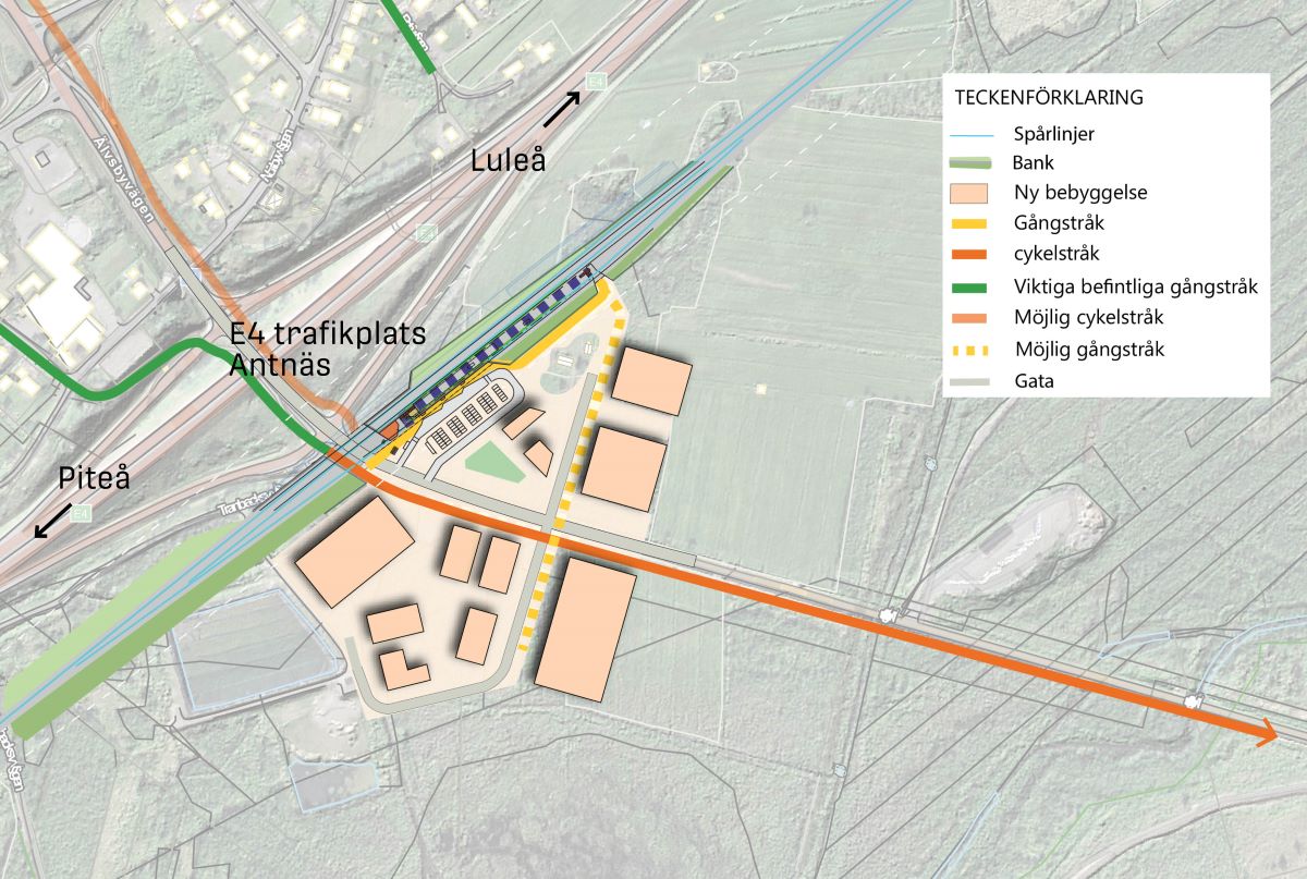 Ett stationsläge vid Antnäs kan bli aktuellt vid en östlig dragning av Norrbotniabanan.