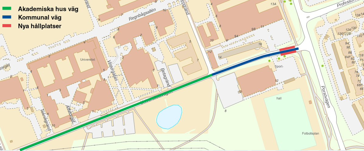Väghållare och tänkt placering av hållplatslägen